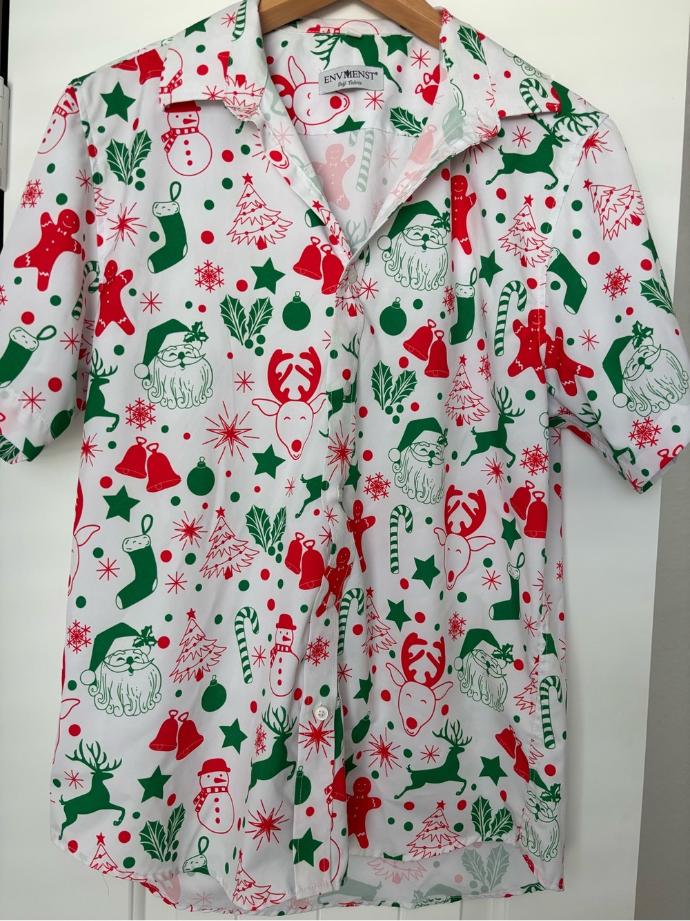 Mens Christmas Print Button Down Shirt M festive artcore